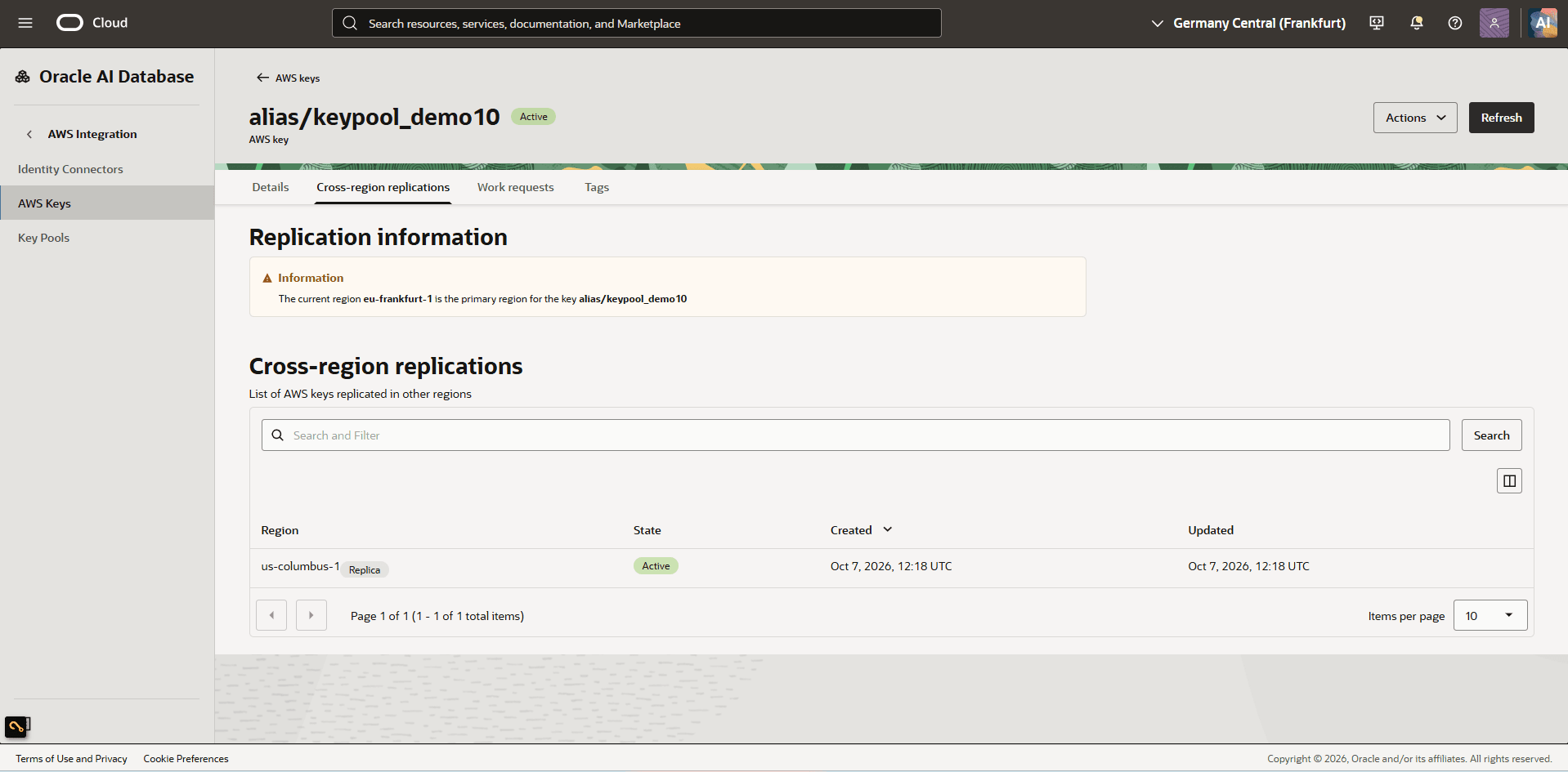 This screenshot shows how to add a key into key pool.