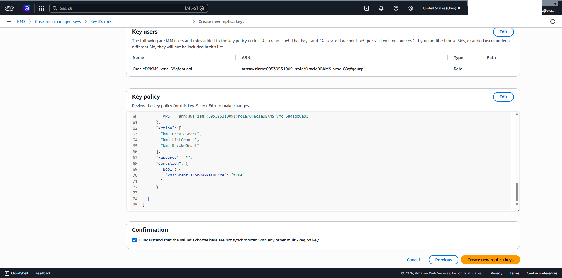 This screenshot shows how to enable the multi-region key in AWS KMS. This screenshot shows how to enable the multi-region key in AWS KMS.