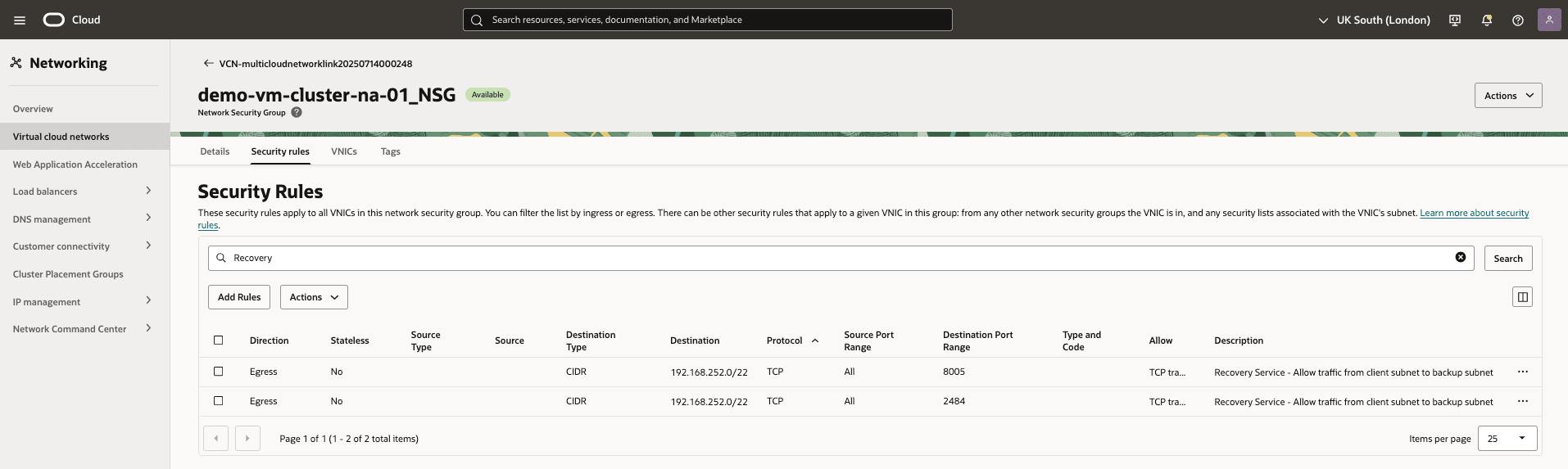 This screenshot shows how to add egress rules.