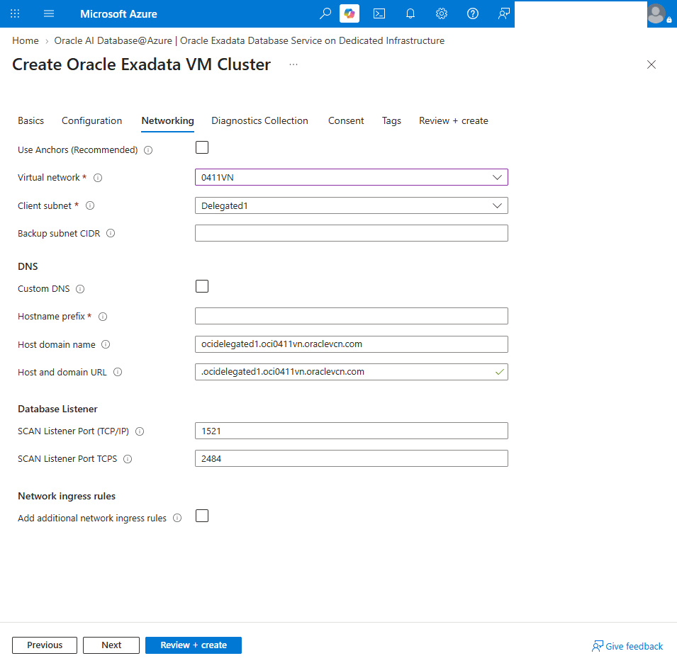 This screenshot shows the steps for creating an Exadata VM Cluster.