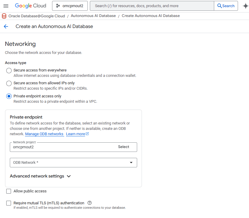 This screenshot shows how to create an Autonomous AI Database.