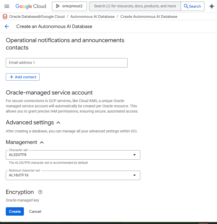 This screenshot shows how to create an Autonomous AI Database.