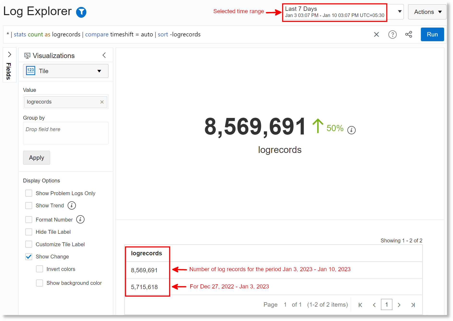Example of Show Change display option in Tile visualization Example of Show Change display option in Tile visualization