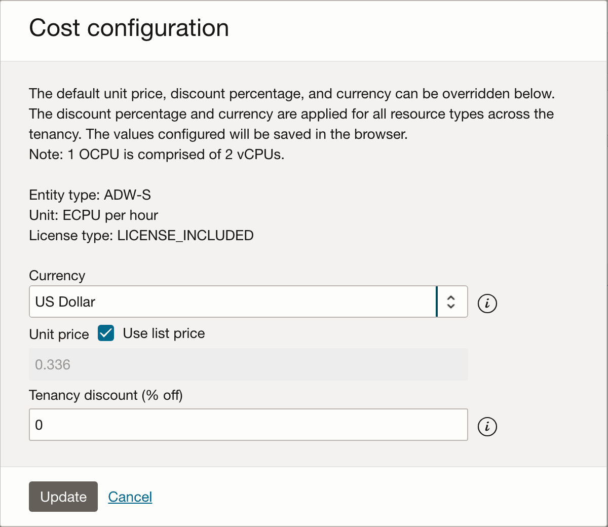 Cost Configuration Cost Configuration